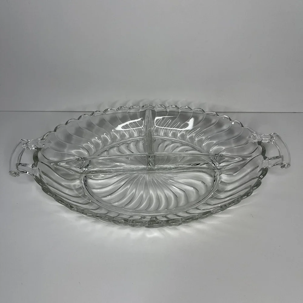 Fostoria Colony‎ 3-Part Divided Relish Dish Clear Glass Swirl Elegant